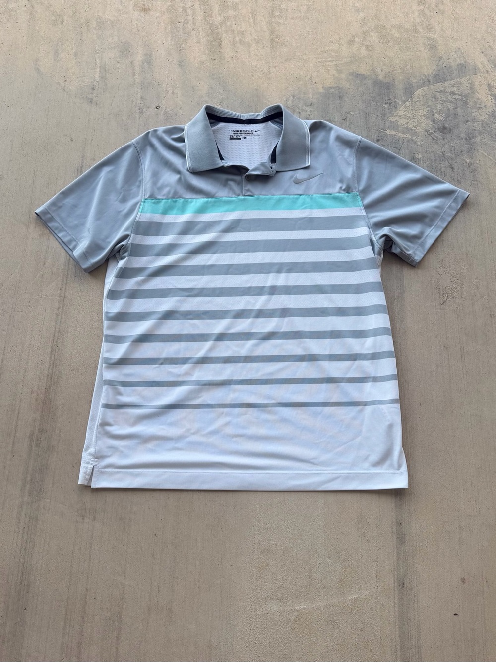 Nike golf tour performance Dri fit Men’s Gray Polo with Aqua Stripe Accents